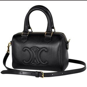 Celine Triomphe Small Boston 2-Way Shoulder Bag Leather Black